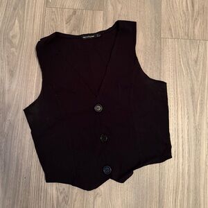 PrettyLittleThing Black Button Front Vest Top Size US 12 | Sleeveless Blouse